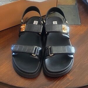 Steve Madden Sandals Mona Black Crocodile Women's 11